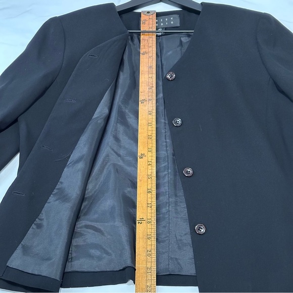 Vintage Black Finity Studio Collarless Blazer/Jacket V-neck Size 8 - Picture 5 of 9